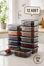 12 Adet 250 ml Saklama Kabı,Kahvaltılık,Bakliyat,Çerezlik,Meyvelik Kapaklı Set