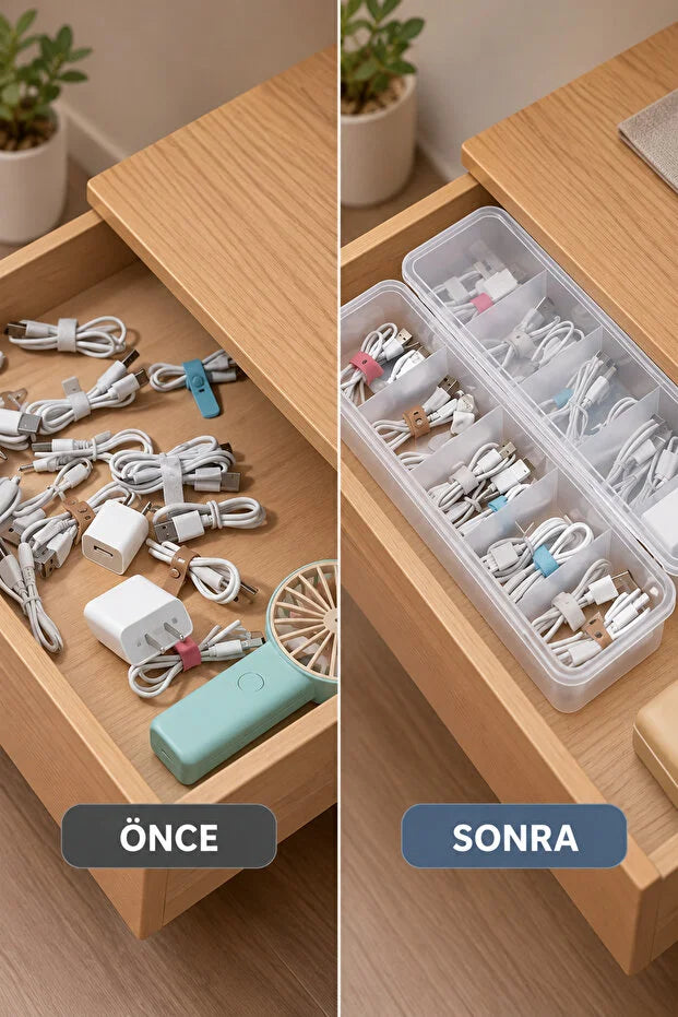 Mivora Çok Amaçlı 3’Lü Organizer Seti – 5 Bölmeli Kapaklı Masaüstü Saklama Kutusu