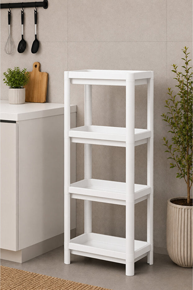 4 Katlı Modern Depolama Rafı Beyaz – Çok Amaçlı Mutfak ve Banyo Organizer