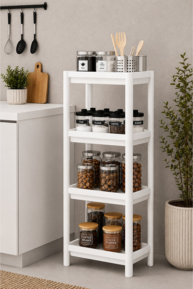 4 Katlı Modern Depolama Rafı Beyaz – Çok Amaçlı Mutfak ve Banyo Organizer