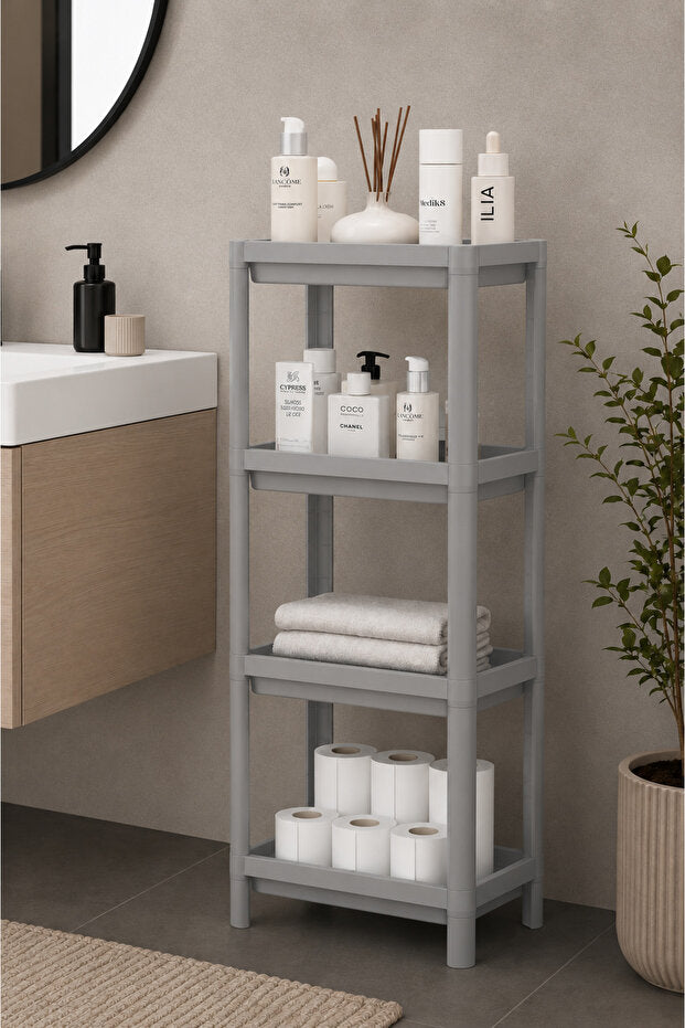 4 Katlı Modern Depolama Rafı Gri – Çok Amaçlı Mutfak ve Banyo Organizer