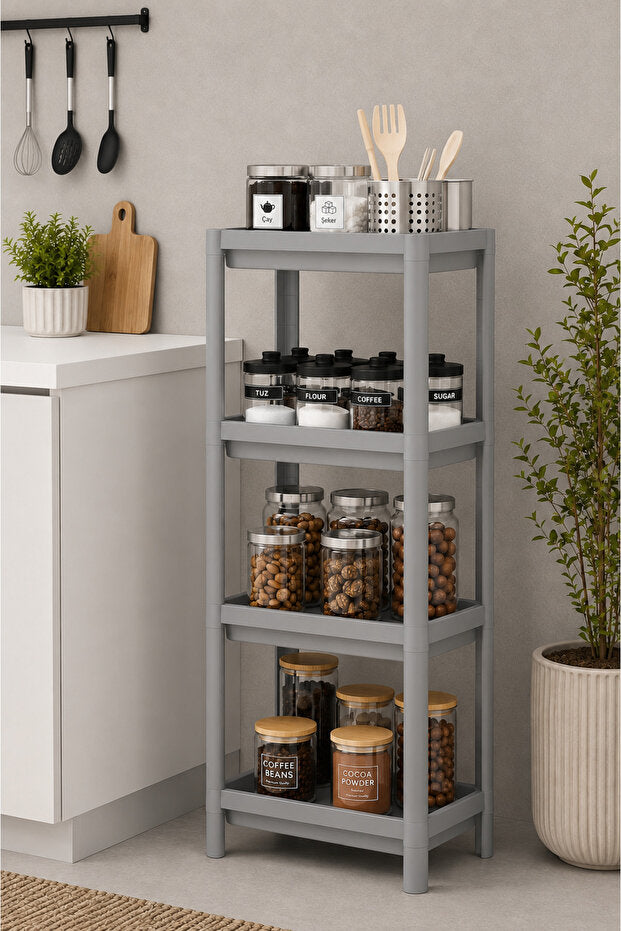 4 Katlı Modern Depolama Rafı Gri – Çok Amaçlı Mutfak ve Banyo Organizer