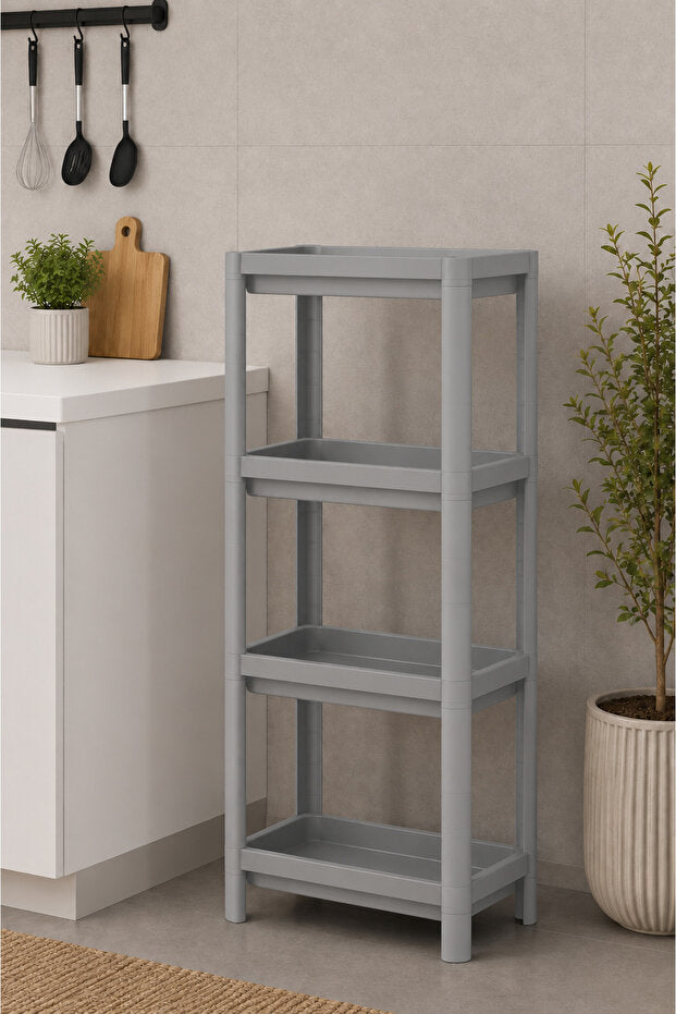 4 Katlı Modern Depolama Rafı Gri – Çok Amaçlı Mutfak ve Banyo Organizer