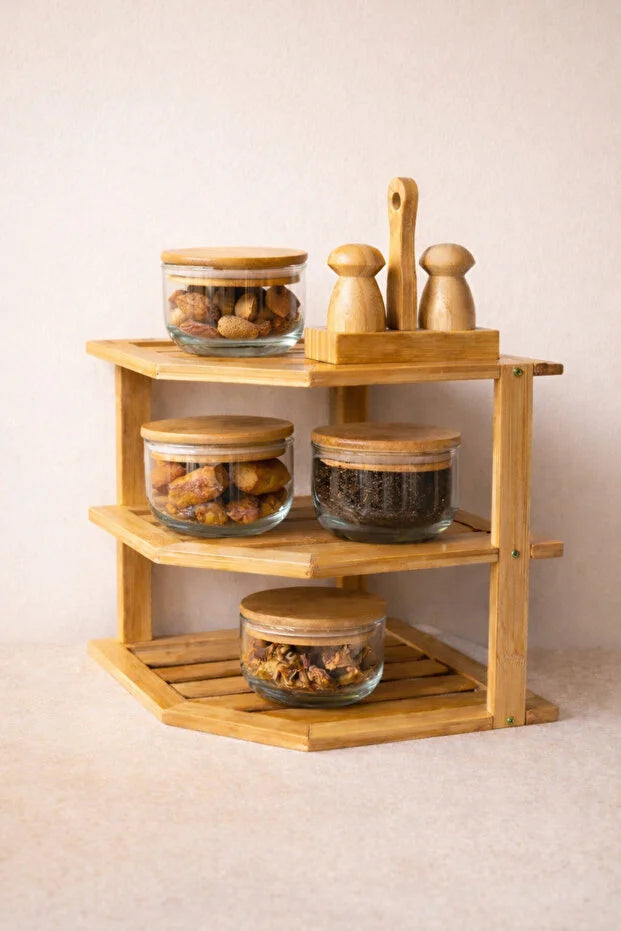 Bambu 3Katlı Köşe Raf / Organizer / Düzenleyici