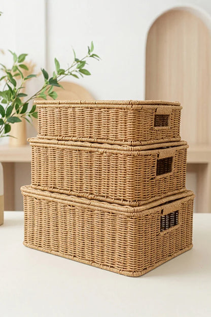 Rattan 3'Lü Çok Amaçlı Hasır Düzenleyici/Organizer/Sepet/Banyo Düzenleyici