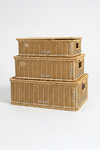 Rattan 3'Lü Çok Amaçlı Hasır Düzenleyici/Organizer/Sepet/Banyo Düzenleyici