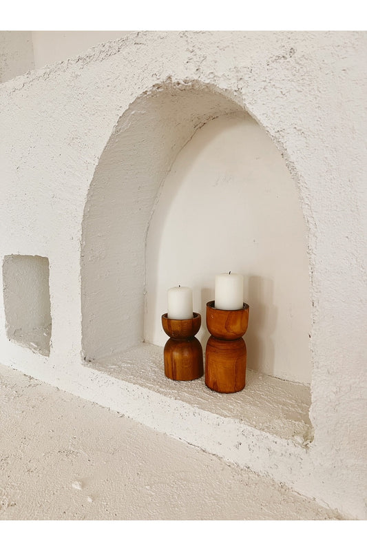 2li Ahşap Konik Mumluk / Şamdan