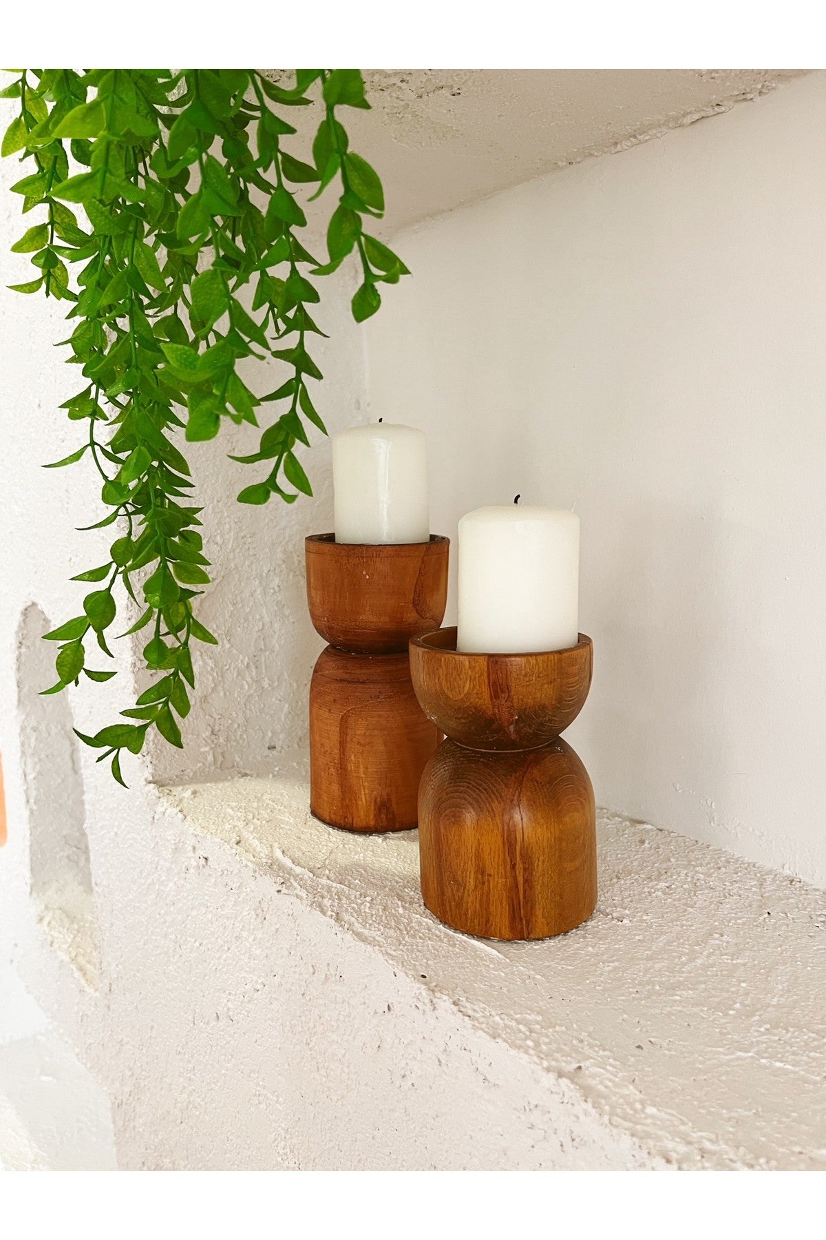 2li Ahşap Konik Mumluk / Şamdan