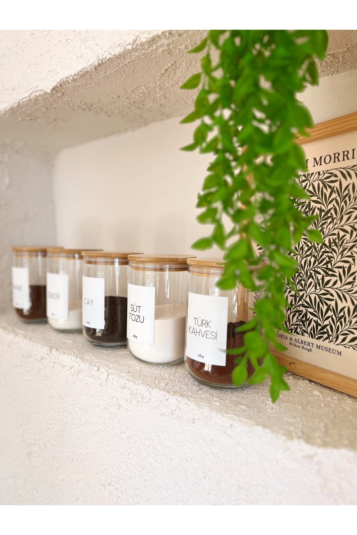 Bambu Kapak Vakumlu, Etiketli TEKLİ Cam Saklama Kabı