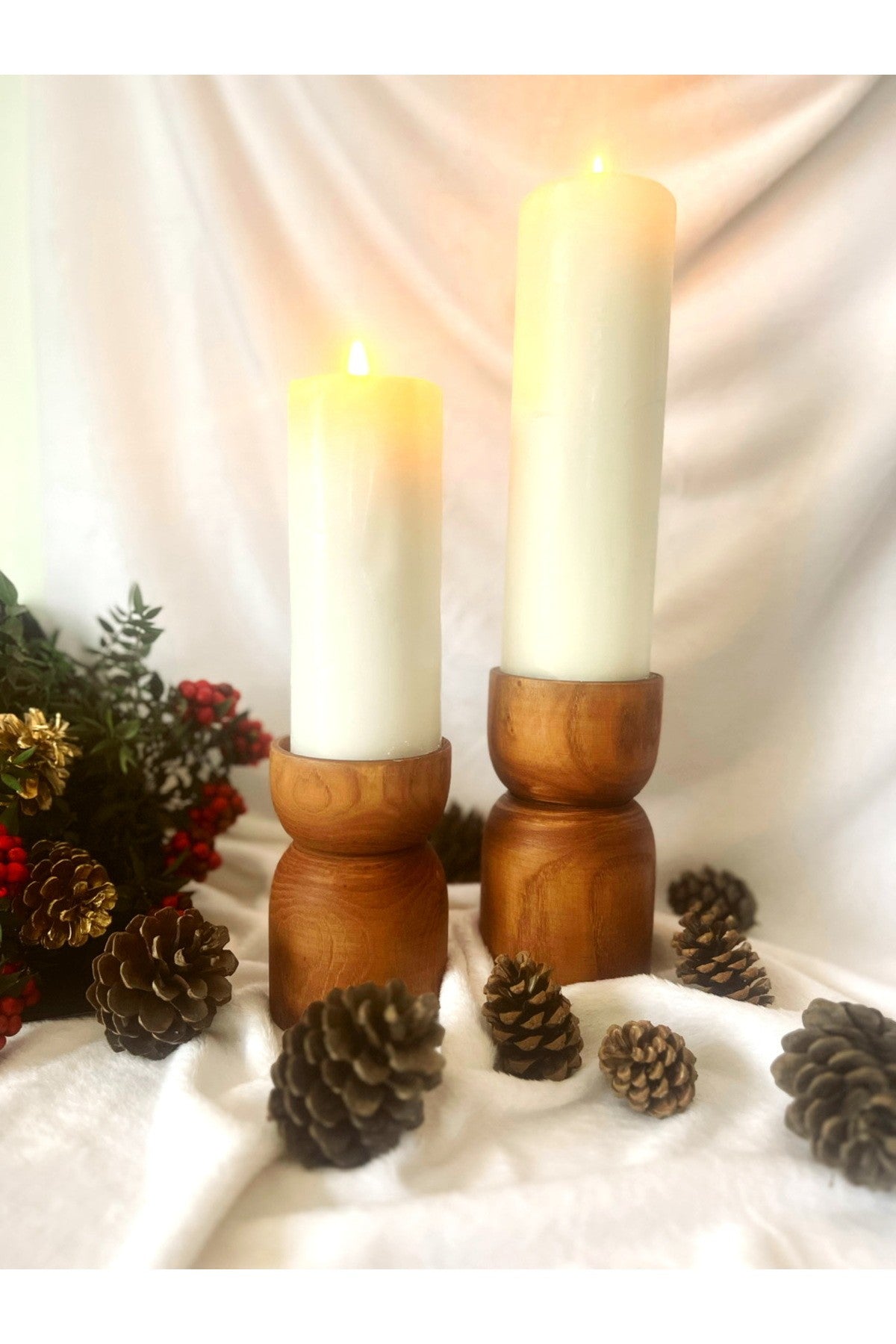 2li Ahşap Konik Mumluk / Şamdan