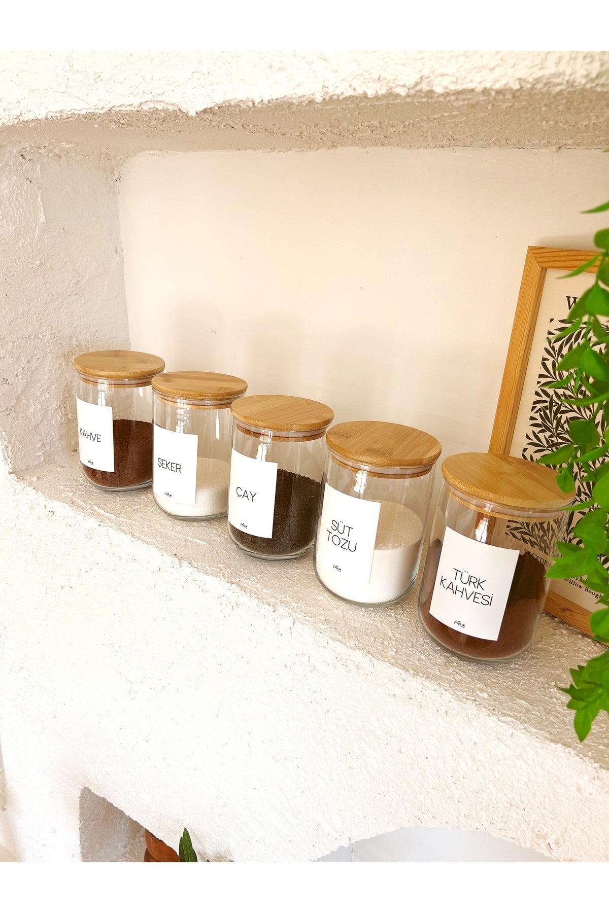 Bambu Kapak Vakumlu, Etiketli TEKLİ Cam Saklama Kabı