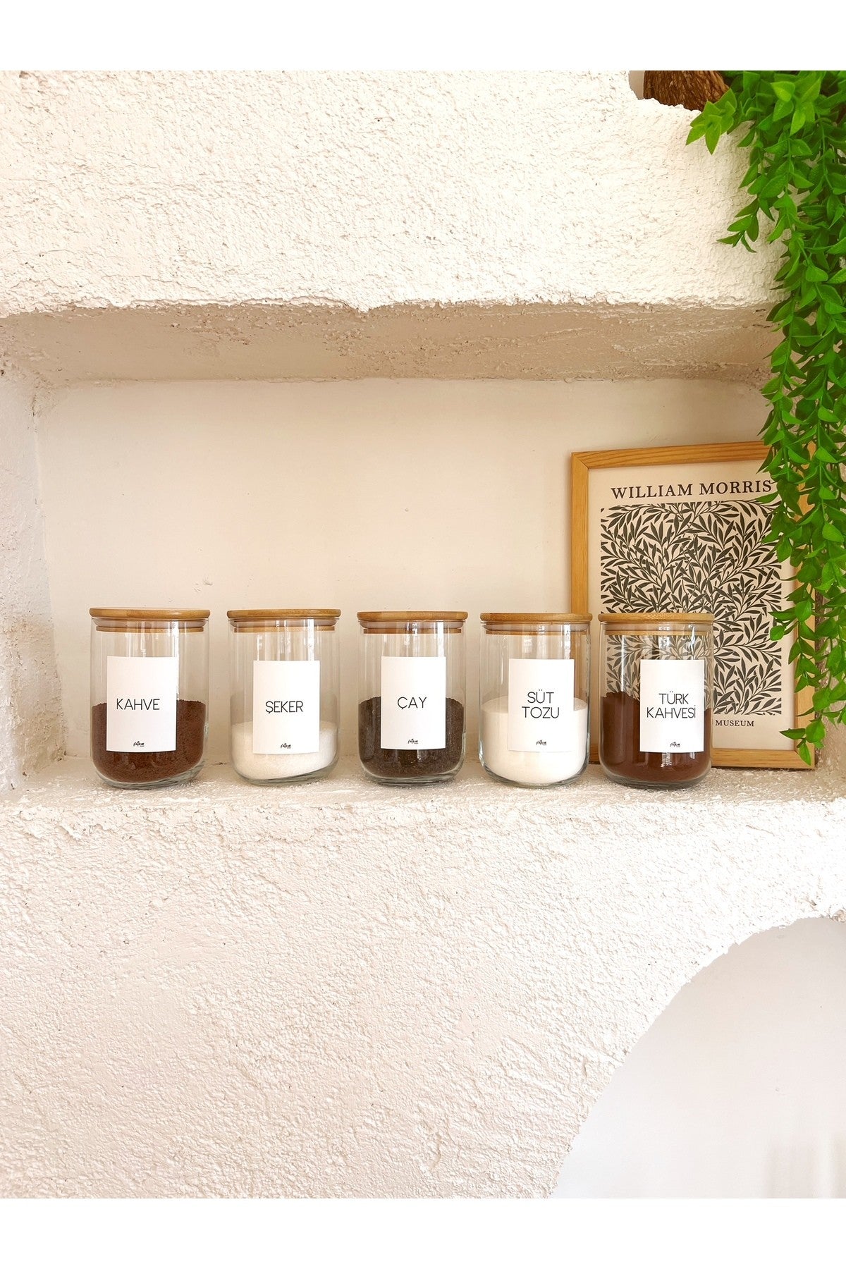 Bambu Kapak Vakumlu, Etiketli TEKLİ Cam Saklama Kabı