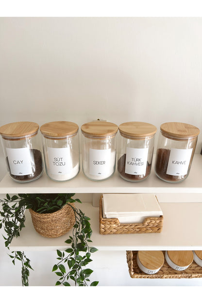 Bambu Kapak Vakumlu, Etiketli 5Li Cam Saklama Kabı