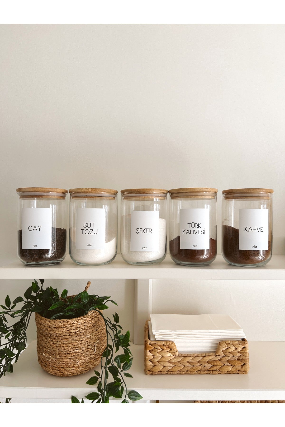 Bambu Kapak Vakumlu, Etiketli 5Li Cam Saklama Kabı