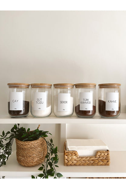 Bambu Kapak Vakumlu, Etiketli 5Li Cam Saklama Kabı