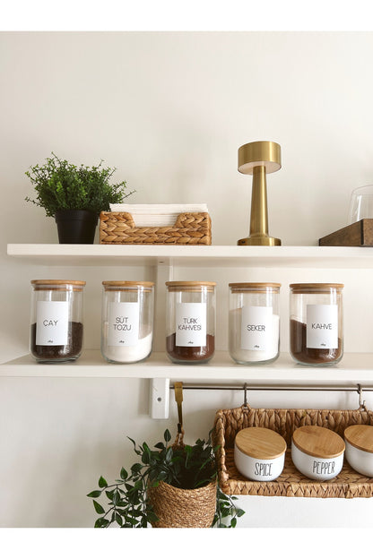 Bambu Kapak Vakumlu, Etiketli 5Li Cam Saklama Kabı