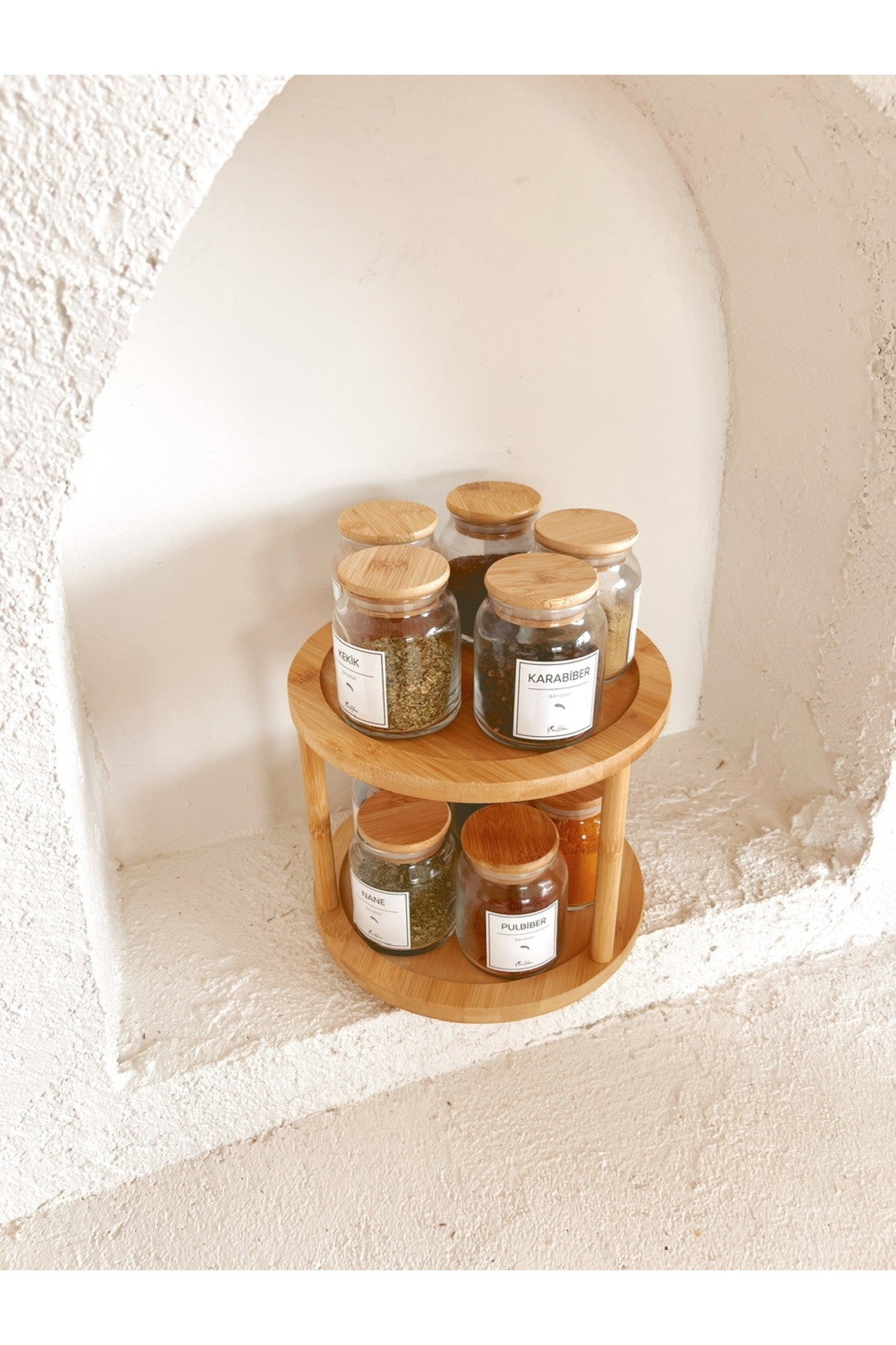 Bambu 2 Katlı Döner Stand/Baharatlık Standı