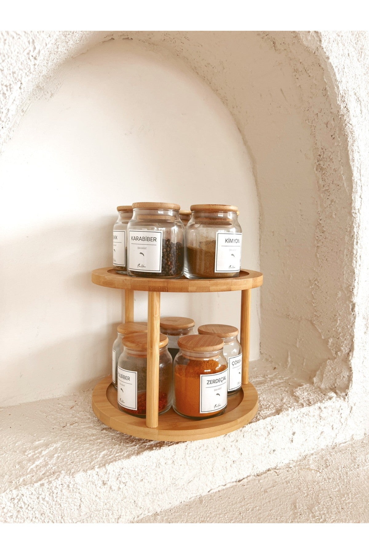 Bambu 2 Katlı Döner Stand/Baharatlık Standı