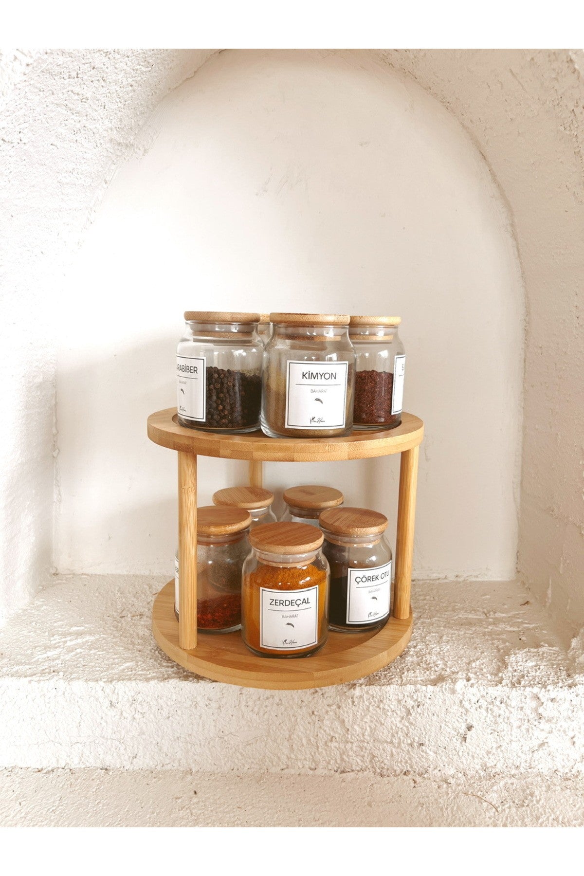 Bambu 2 Katlı Döner Stand/Baharatlık Standı