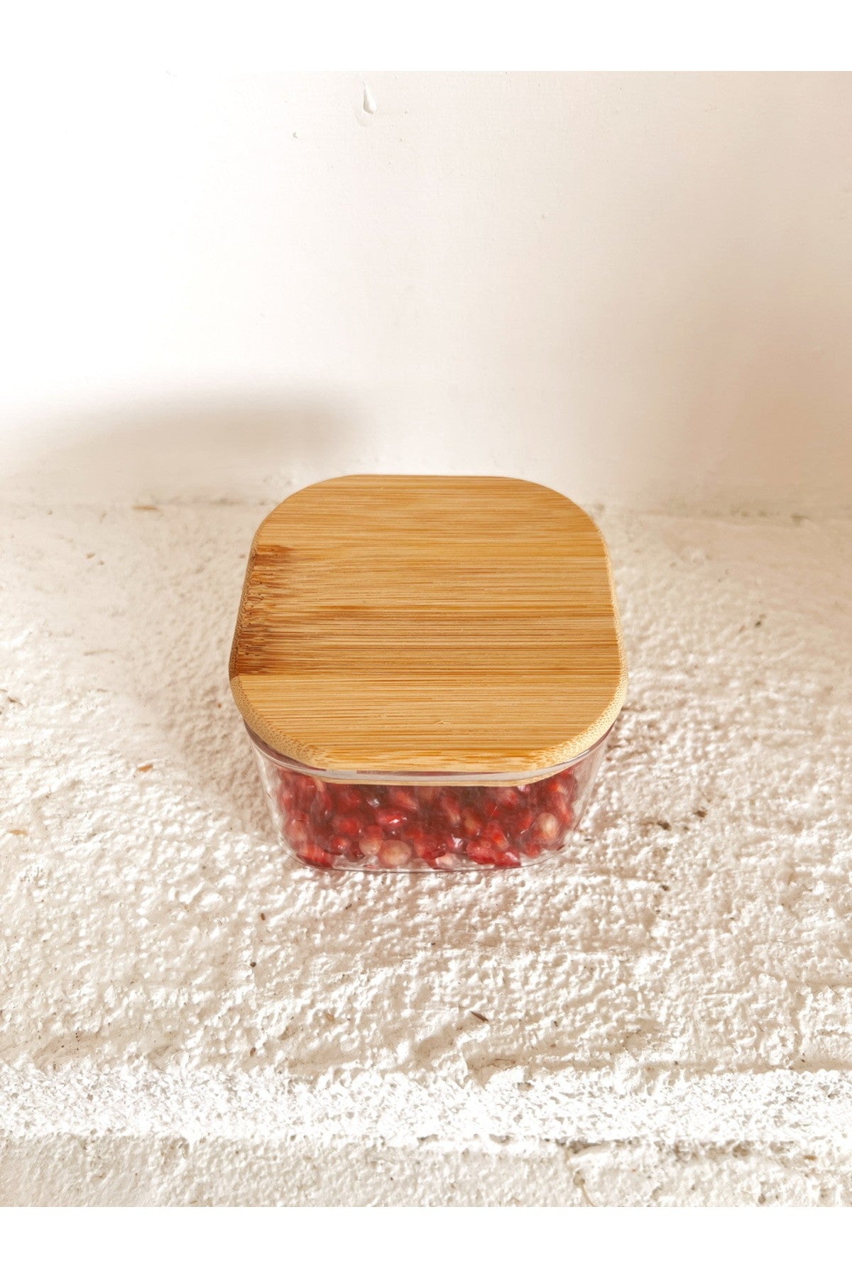 Bambu Vakum Kapaklı Tekli Cam Saklama Kabı