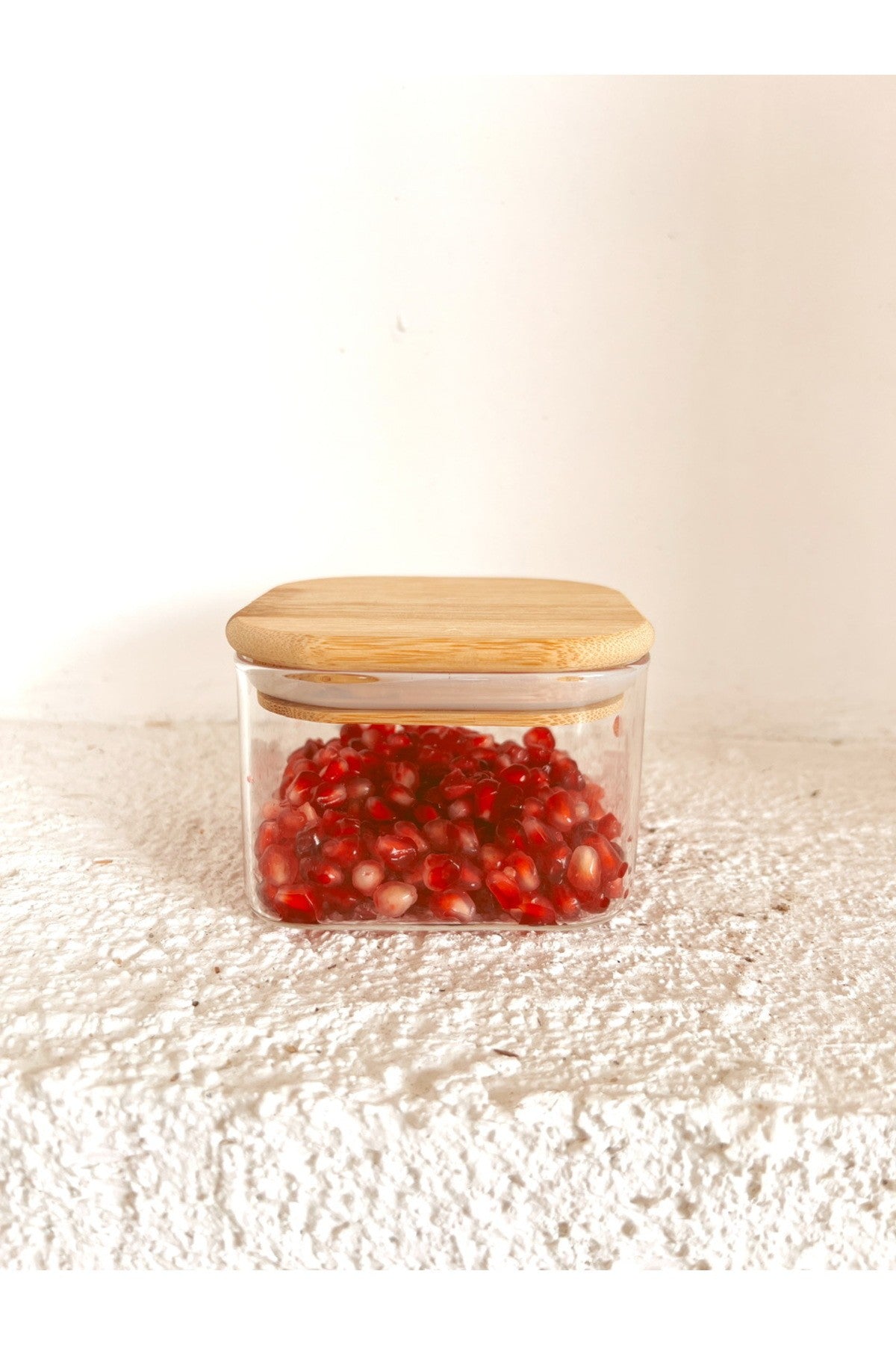 Bambu Vakum Kapaklı Tekli Cam Saklama Kabı