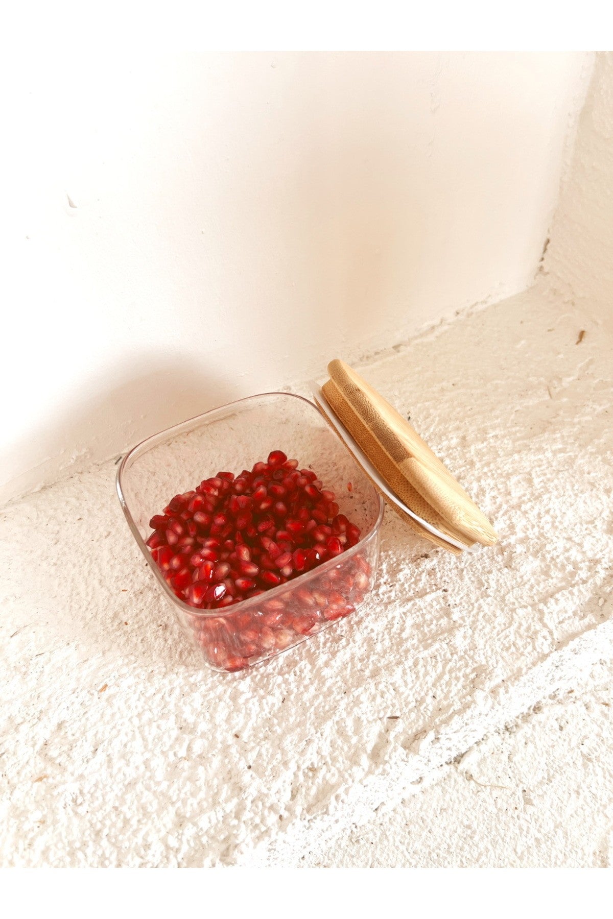 Bambu Vakum Kapaklı Tekli Cam Saklama Kabı