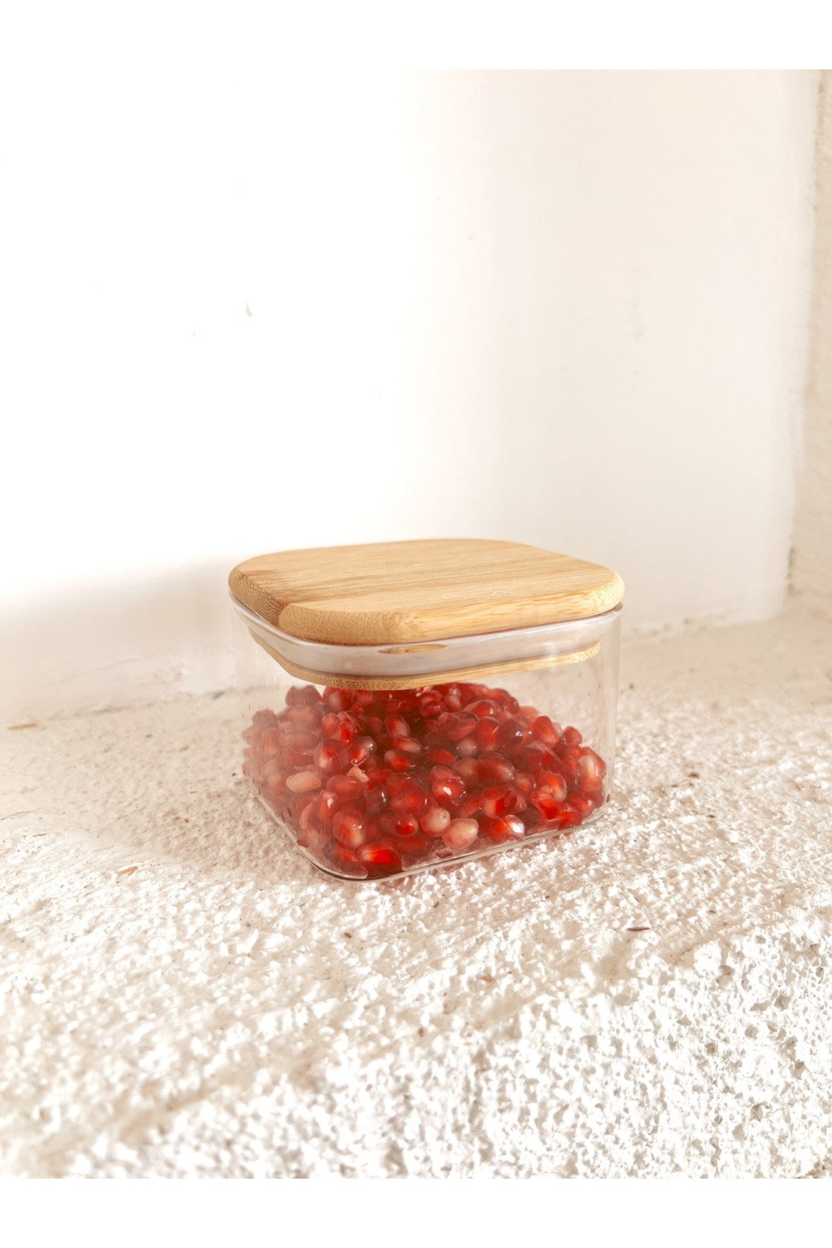 Bambu Vakum Kapaklı Tekli Cam Saklama Kabı