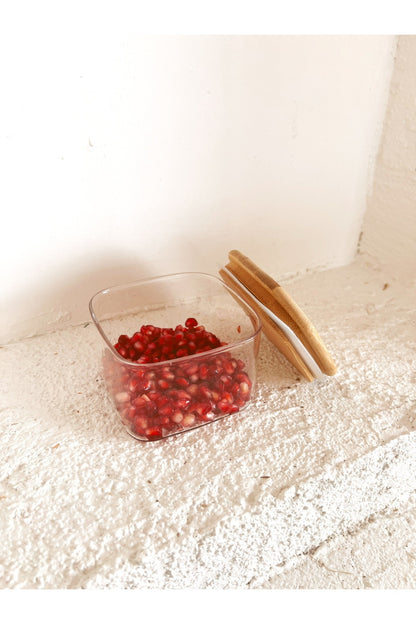 Bambu Vakum Kapaklı Tekli Cam Saklama Kabı