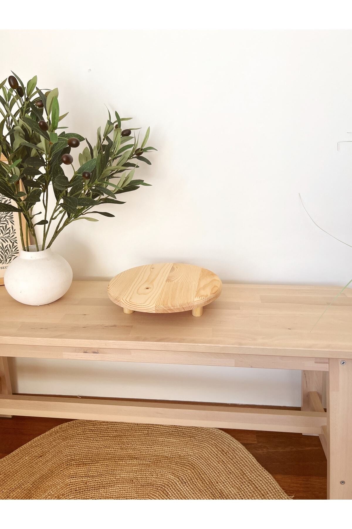 Ahşap Yuvarlak Ayaklı Stand/Sunum Tabağı/Peynir Tabağı