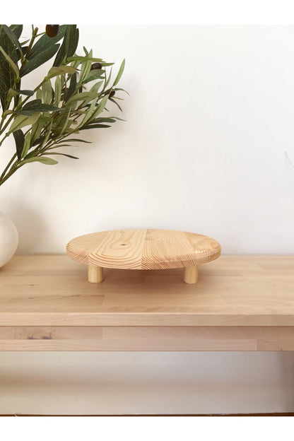 Ahşap Yuvarlak Ayaklı Stand/Sunum Tabağı/Peynir Tabağı