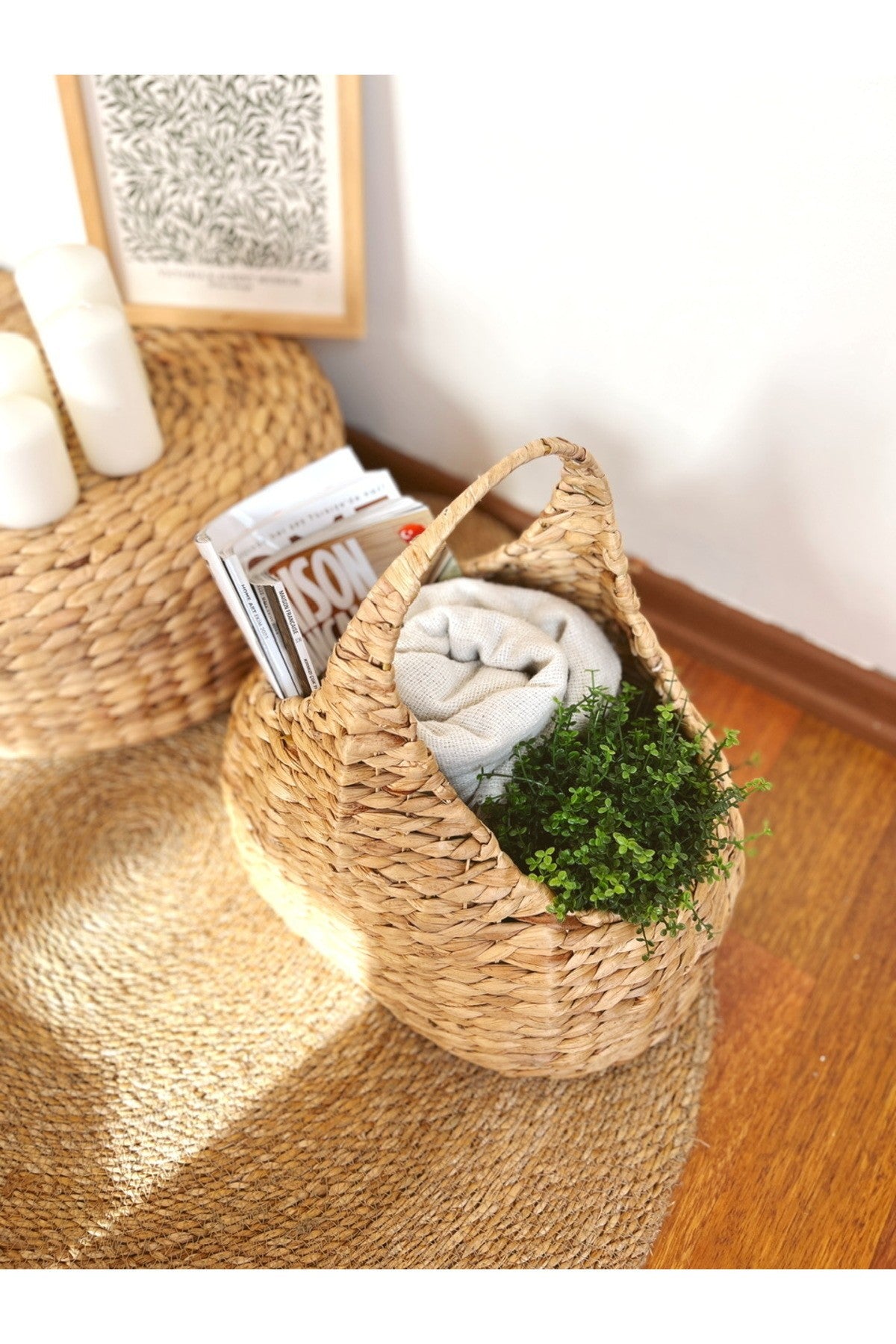 Hasır Su Sümbülü Kulplu Dergilik/Gazetelik/Hasır Sepet