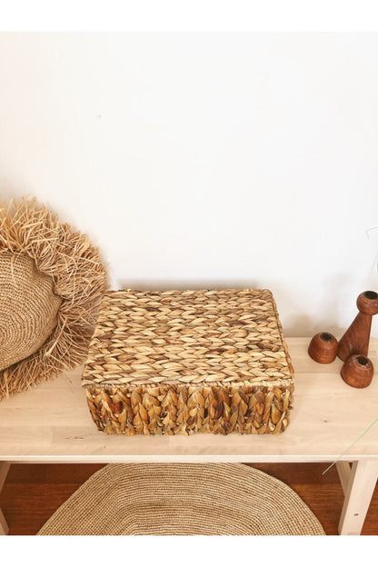 Hasır Su Sümbülü Kapaklı 36x26x16cm Dikdörtgen Düzenleyici/Sepet/Organizer