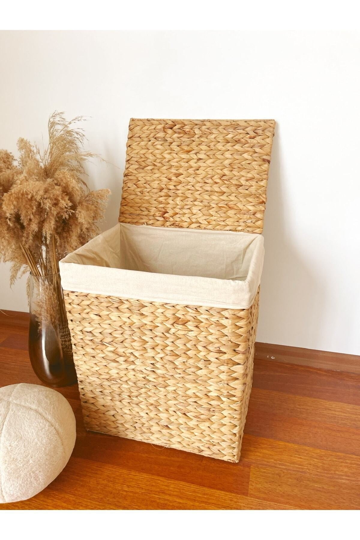 Hasır Su Sümbülü Büyük Boy Kapaklı Çamaşır Sepeti / Düzenleyici