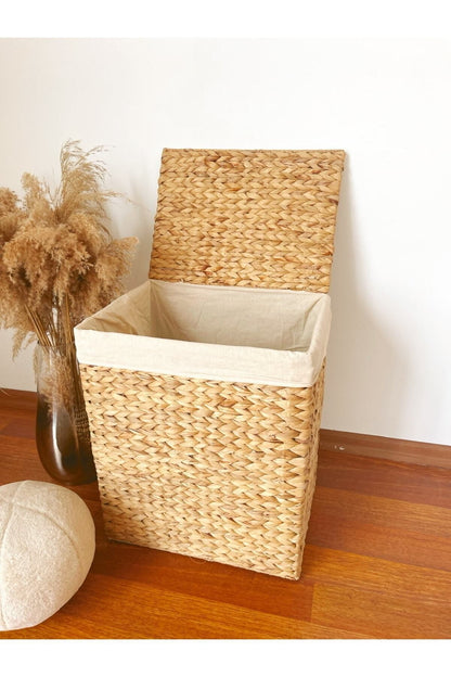 Hasır Su Sümbülü Büyük Boy Kapaklı Çamaşır Sepeti / Düzenleyici