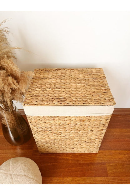 Hasır Su Sümbülü Büyük Boy Kapaklı Çamaşır Sepeti / Düzenleyici