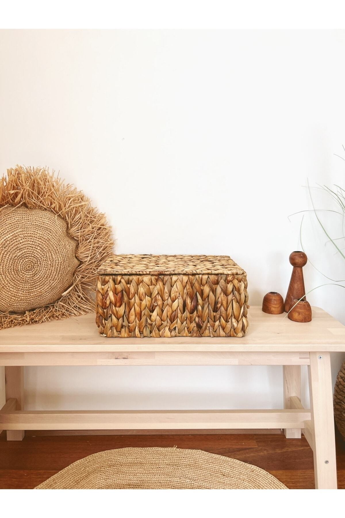 Hasır Su Sümbülü Kapaklı 36x26x16cm Dikdörtgen Düzenleyici/Sepet/Organizer