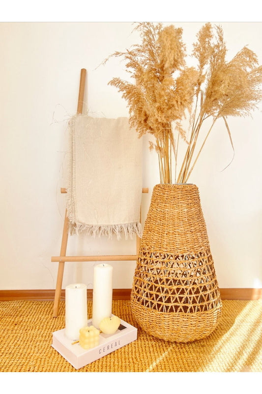 %100 El Yapımı Hasır Sağlam Ferforje Iskelet Sistemi Vazo/fener/saksı L