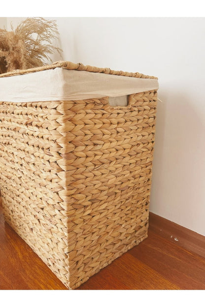 Hasır Su Sümbülü Büyük Boy Kapaklı Çamaşır Sepeti / Düzenleyici