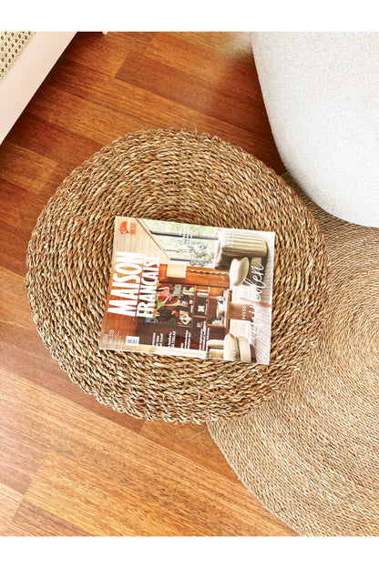 Yuvarlak Büyük Hasır Puf/Minder %100 El İşçiliği