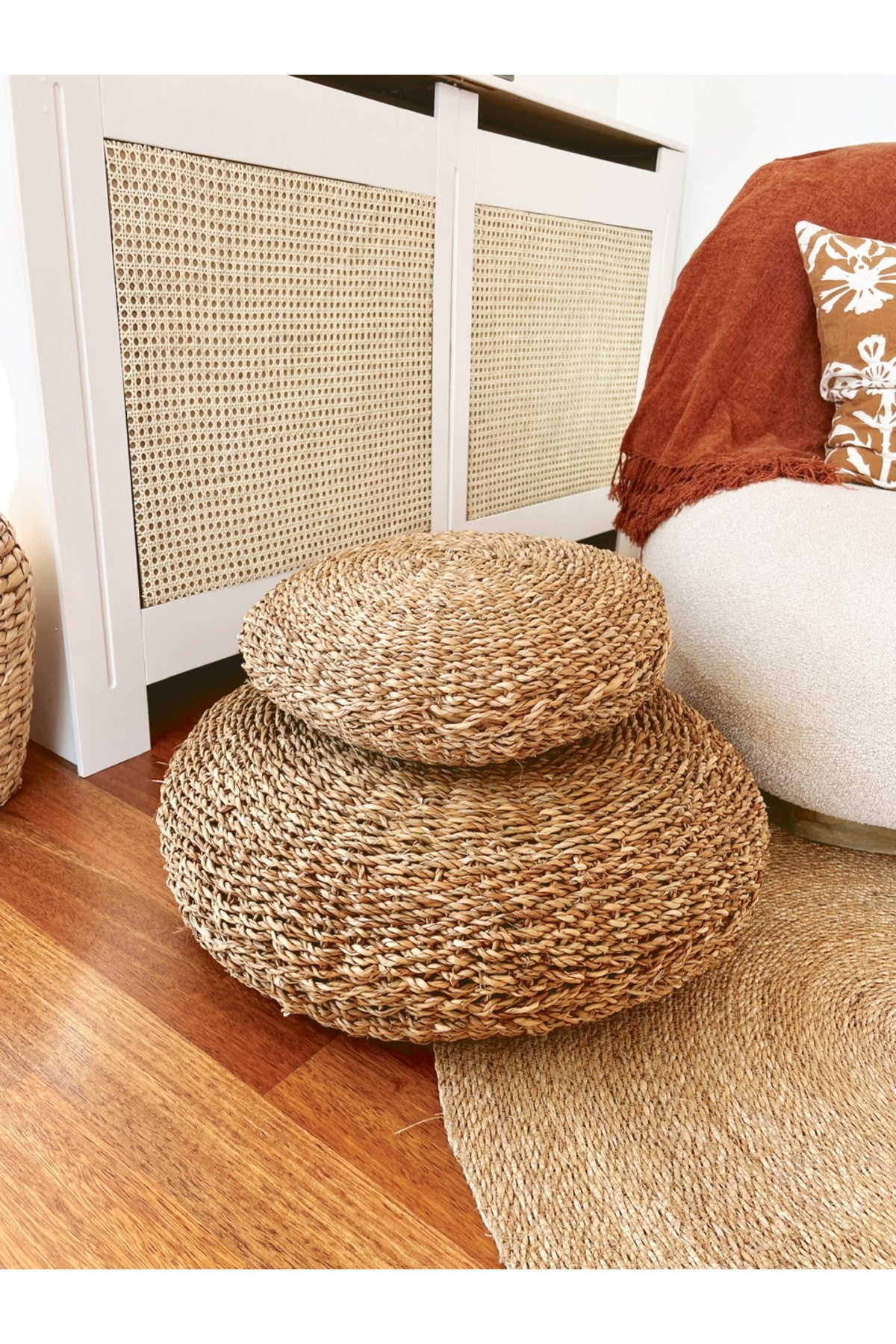 Yuvarlak Hasır Puf/Minder %100 El İşçiliği