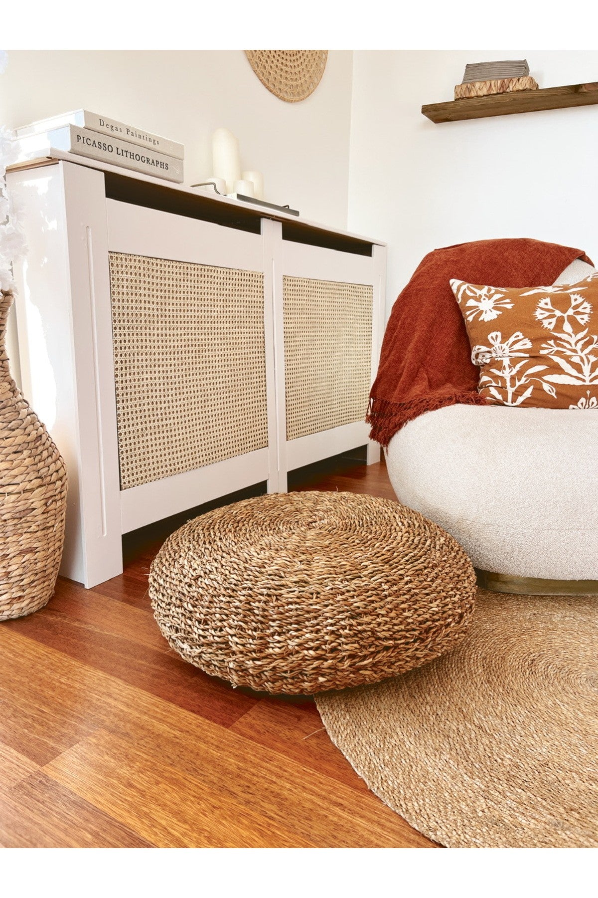 Yuvarlak Büyük Hasır Puf/Minder %100 El İşçiliği