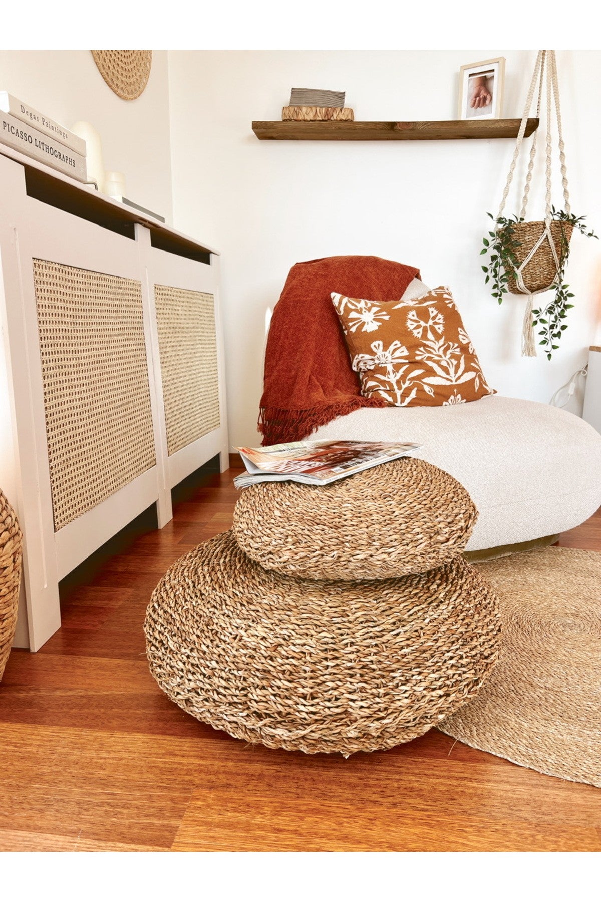 Yuvarlak Hasır Puf/Minder %100 El İşçiliği