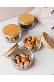 4 Bambu 4Lü Vakum Kapaklı Kahvaltı Seti/Saklama Kabı Cam Turuncu