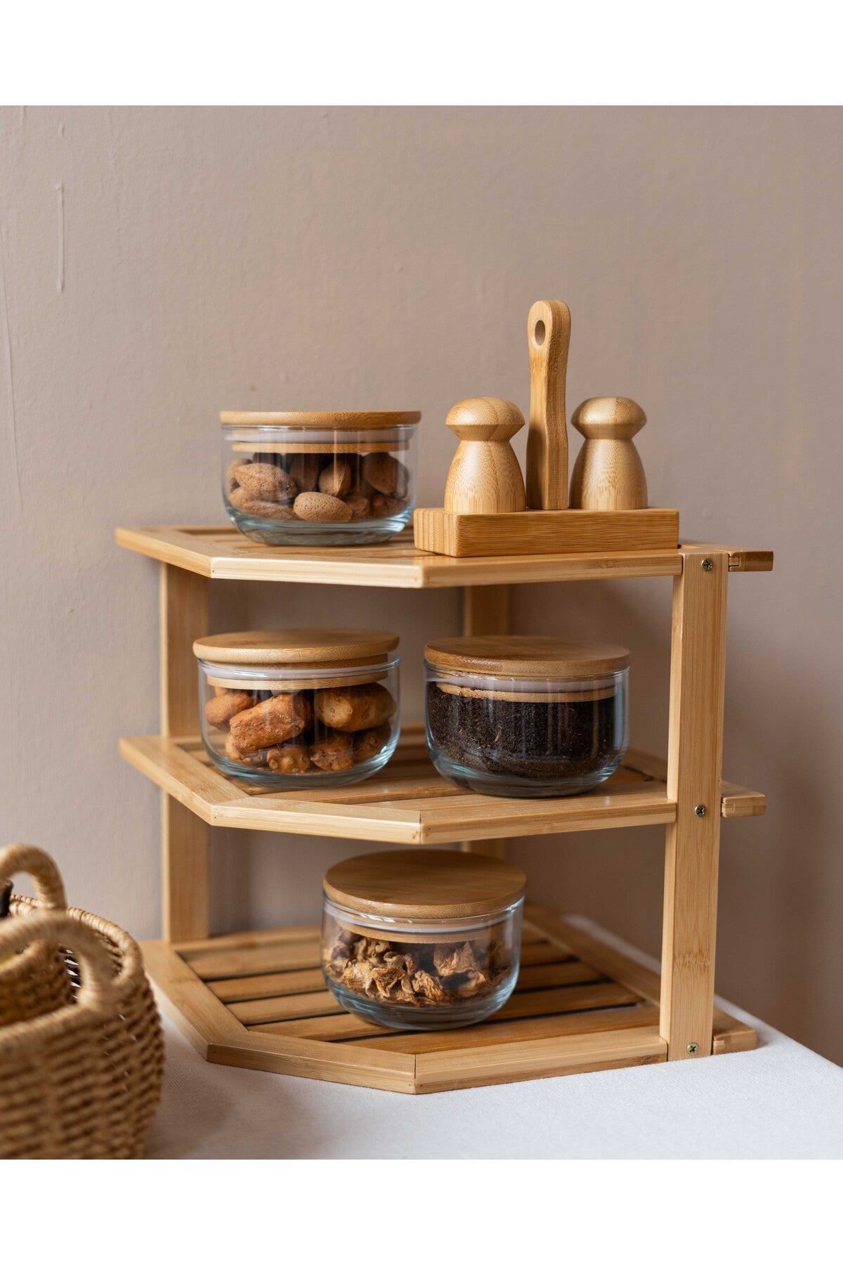 Bambu 3Katlı Köşe Raf / Organizer / Düzenleyici