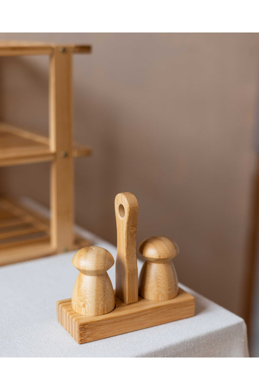 Bambu Standlı Mantar Tuzluk/Biberlik Seti