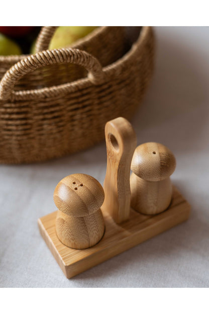 Bambu Standlı Mantar Tuzluk/Biberlik Seti