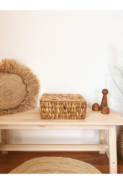 Hasır Su Sümbülü Kapaklı 32x21x14cm Dikdörtgen Düzenleyici/Sepet/Organizer