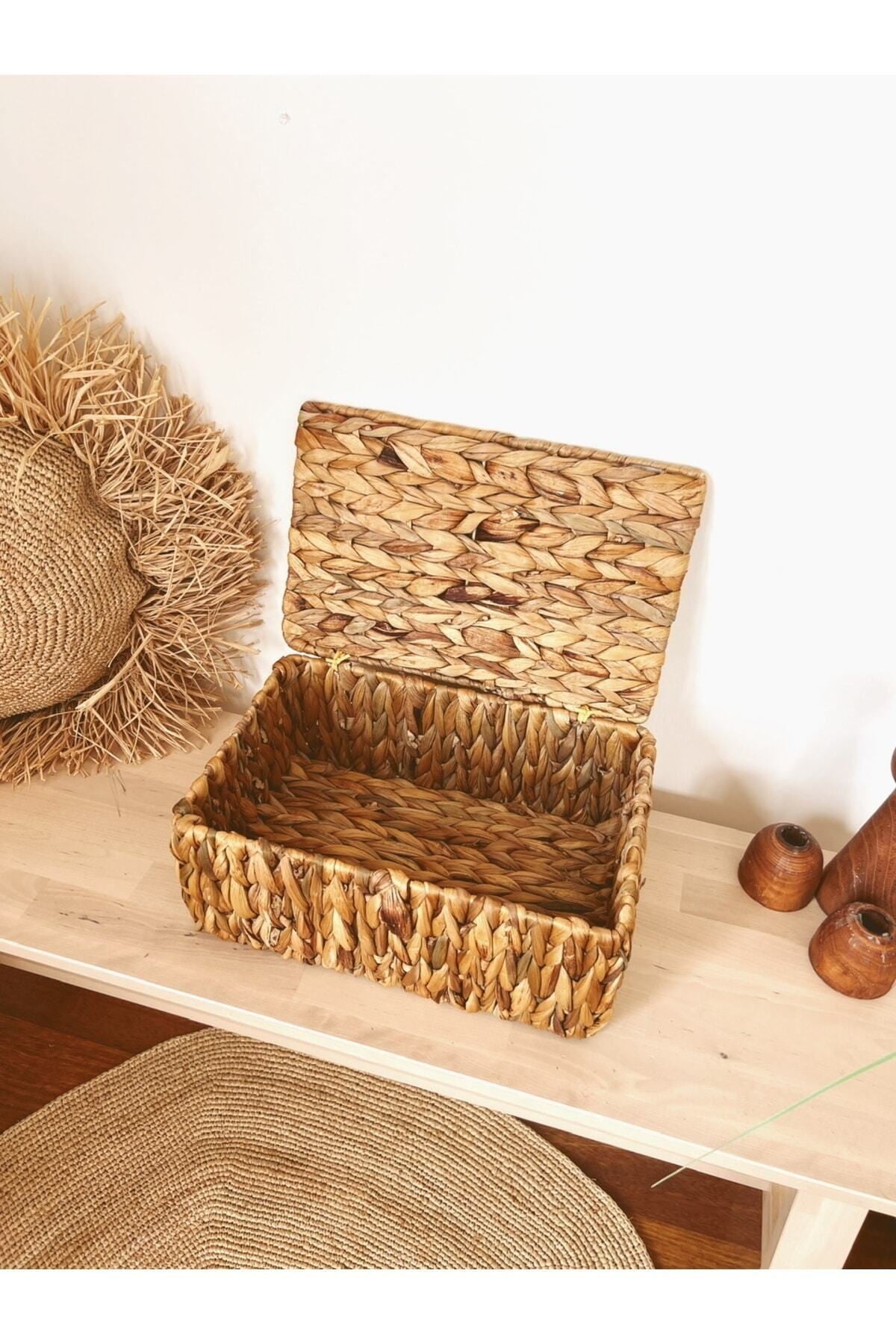 Hasır Su Sümbülü Kapaklı 32x21x14cm Dikdörtgen Düzenleyici/Sepet/Organizer