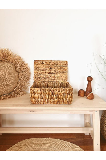 Hasır Su Sümbülü Kapaklı 32x21x14cm Dikdörtgen Düzenleyici/Sepet/Organizer