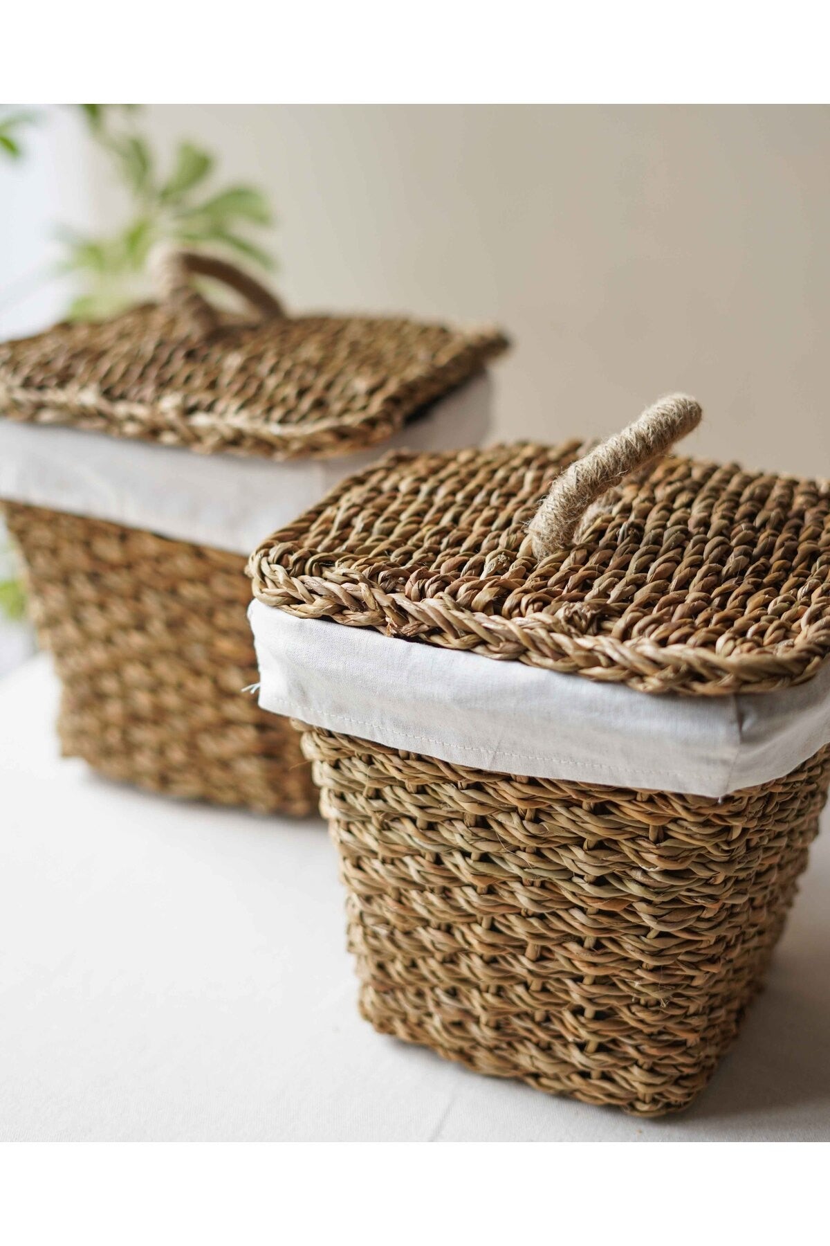 İç Korumalı 2Li Hasır Kapaklı 26x26x23cm Patates ve Soğan Sepeti/Sepet